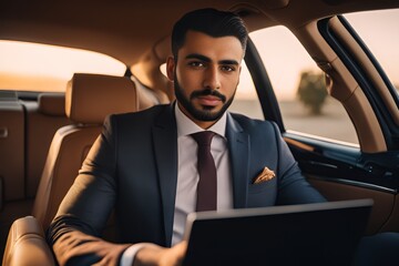 Young successful businessman in business suit looking at camera - obrazy, fototapety, plakaty