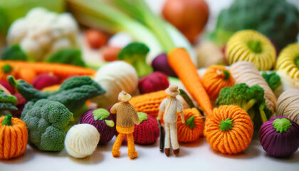 agriculture and farmer concept, miniature farmer standing in vegetables    ,ai generated