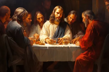Foto op Canvas The Last Supper, capturing profound moment of last supper with jesus christ and the 12 apostles in a stunning representation of biblical faith, history, and devotion. Bible religion god . © Alla