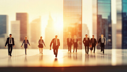  business people walking, going to workin business district. job concept, miniature figure  ,ai generated
