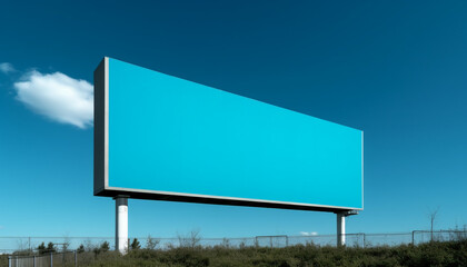 Obraz premium Clear sky, blue sign directs travel on empty road ahead generated by AI