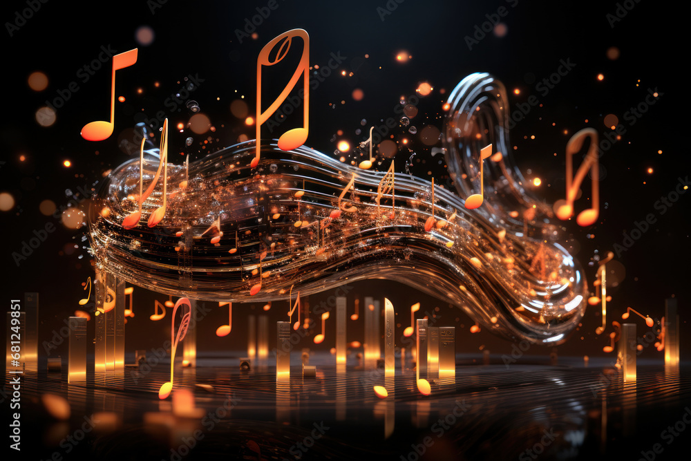Poster a symphony of musical notes blending harmoniously, capturing the integration of various elements in 