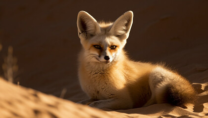 Fototapeta premium fox sitting wild animal in the desert generated by AI