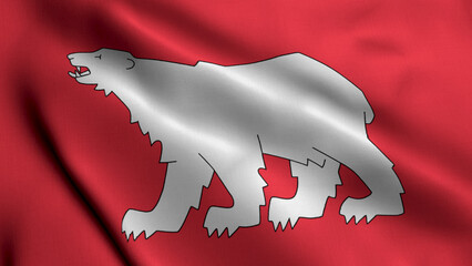 Hammerfest Municipality Flag Norway. Waving Fabric Satin Texture Norwegian National Flag of Hammerfest 3D Illustration. Real Texture Flag of the Hammerfest Municipality in the Norway.