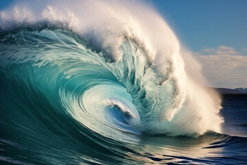 Blue ocean surfing wave - obrazy, fototapety, plakaty