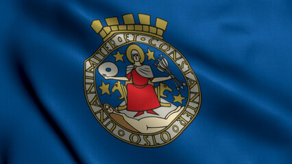 Oslo Municipality Flag Norway. Waving Fabric Satin Texture Norwegian National Flag of Oslo 3D Illustration. Real Texture Flag of the Oslo Municipality in the Norway.