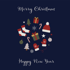 christmas greeting card, merry christmas, happy new year, vector