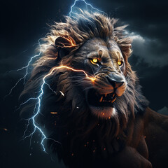 thunder lion, lightning lion. Generative AI.