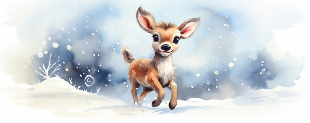 Fototapeta na wymiar Watercolor Painting Christmas Winter Reindeer, Generative AI