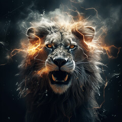 thunder lion, lightning lion. Generative AI.