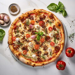 Tasty margherita pizza against a white background