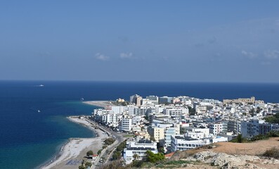 Aerial View of New Part of Rhodes Greece Cityscape and Surrounding Mediterranean Sea 