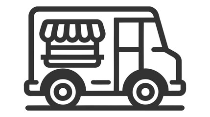 Street food truck icon template. Vector line trade van illustration. Mobile cafe car logo background.
