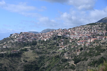Fototapeta na wymiar Cityscape of Town Near Delphi Greece on the Slopes of Mount Parnassus