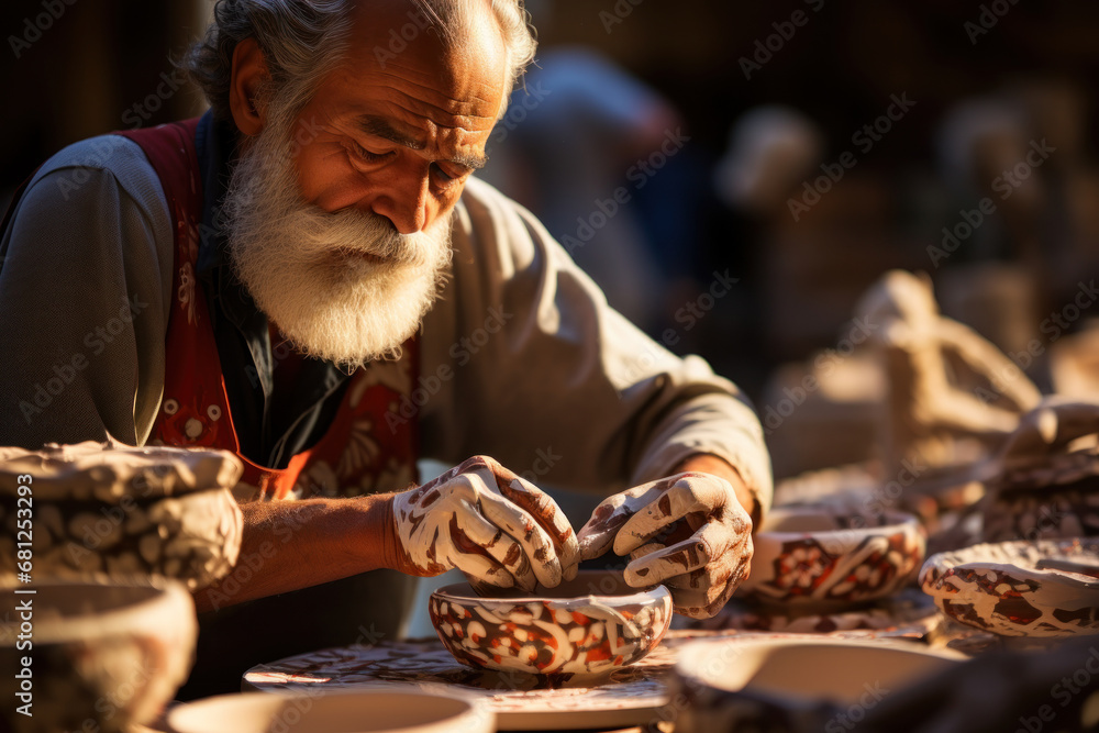 Sticker artisans crafting intricate ceramics in hebron, exemplifying the artistry of local craftsmen. genera