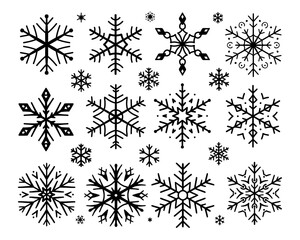 Christmas snowflake set in a simple style hand drawn. Xmas snowflake isolated on a white background. Icon design. Vector illustration