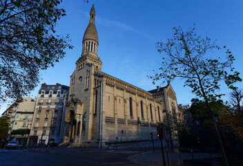Notre-Dame-d'Auteuil is a Roman Catholic church on the Auteuil hill in the 16e arrondissement de Paris. - obrazy, fototapety, plakaty