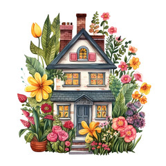 Fototapeta na wymiar wooden house with flowers