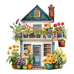 Fototapeta na wymiar house with flowers in pots
