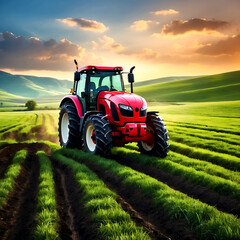 Tractor agriculture machines on fields ai generated