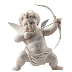 Fototapeta premium a statue of Cupid, a chubby Cherib with a drawn bow, side view, in a PNG, Valentine-themed, isolated, and transparent photorealistic illustration. Generative ai