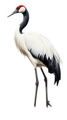 a red-crowned crane (Grus japonensis)  standing, full body, side view in a PNG, Nature-themed, isolated, and transparent photorealistic illustration. Generative ai