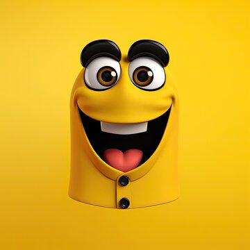 3d funny cartoon face with black polo shirt on yellow background, Funny t-shirt 3d rendered with text space