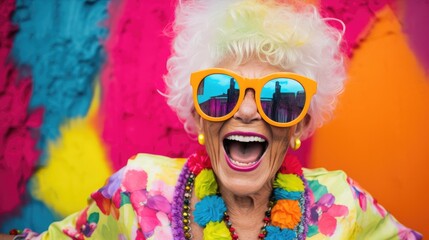 Portrait of a happy senior woman in colorful outfit