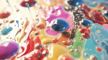 Fototapeta na wymiar Mixing paint or plasticine in bright colors. Texture of liquid surface with bubbles top view. Closeup of the bubbling paint. Illustration for banner, poster, cover, brochure or presentation.