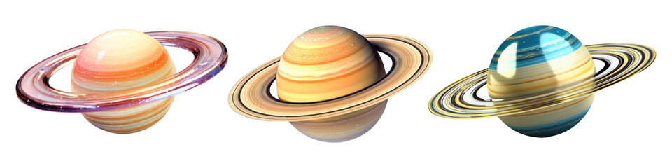 Set of Saturn planets isolated on transparent background.