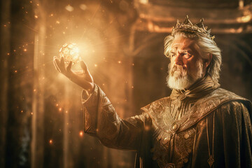 Portrayal of King Midas, the Greek mythological figure cursed with the ability to turn everything he touches into gold. 