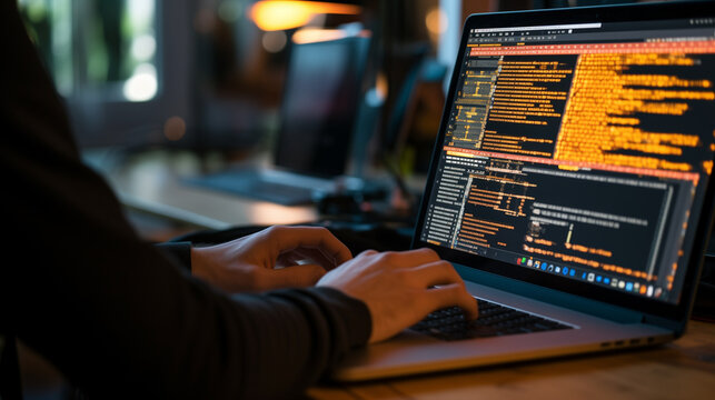 Closeup coding and programing for web development and web design concept using laptop on the table. Source concept. Programming concept. Development concept.