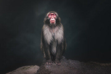 Japanese Macaque or Snow Monkey (macaca fuscata) - obrazy, fototapety, plakaty