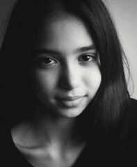 Fototapeta premium Girl studio portrait isolated on black background, monochromatic portrait