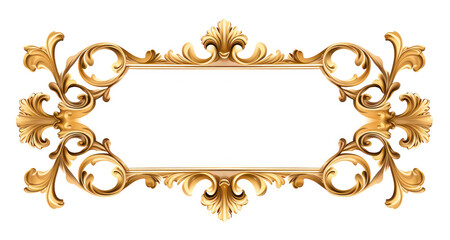 Luxury golden frame with decorative ornament, isolated on white or transparent background