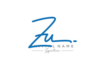 Initial ZU signature logo template vector. Hand drawn Calligraphy lettering Vector illustration.