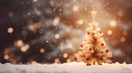Fototapeta na wymiar Christmas tree with illumination and snow blurred background