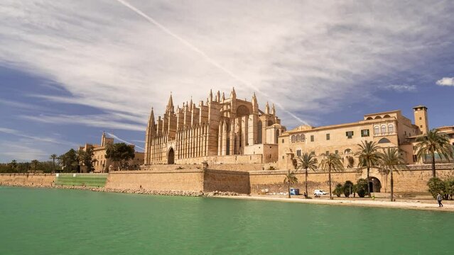 Timelapse of a gothic medieval cathedral of Palma de Mallorca