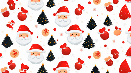 simple illustration of santa claus face with christmas trees on white background