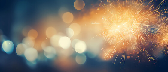 Golden fireworks background with lights on the background