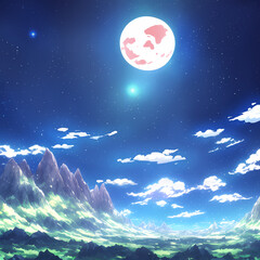 Obraz na płótnie Canvas Dramatic Clouds Pattern on a mountain Hill Anime Background Illustration Landscape Night Scene