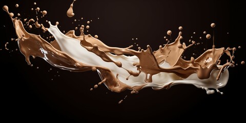 Exquisite Chocolate and Milk Splash against a Black Background Banner Ideal for Culinary Delight and Gourmet Wonderland