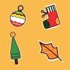 The vector stickers themed around Christmas serve as decorative elements for digital and print media, adding festive flair to messages, designs, or products. 