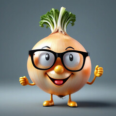 A realistic vetor art  design of a smiley onion wearing cycle glasses saying, text, " I can make you cry ", illustration, typography, 3d render