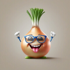 A realistic vetor art  design of a smiley onion wearing cycle glasses saying, text, " I can make you cry ", illustration, typography, 3d render