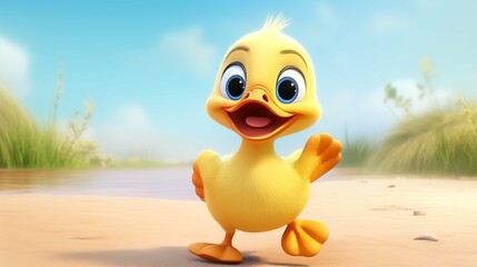 Adorable Cartoon Duck Character Render, Perfect for Kid's Content, Bright and Colorful