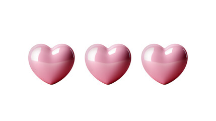 Set of Glossy pink Hearts love 3D heart cute Valentine isolated baby pink, light pink pastel shiny