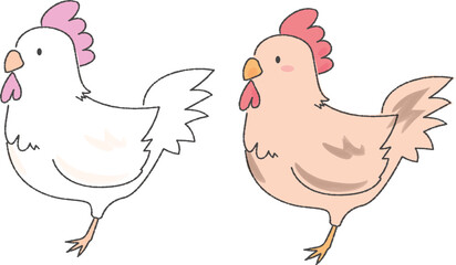 丸みを帯びたシルエットにわとり正面ななめ向き