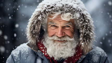 Fototapeta premium Portrait of an elderly man with a white beard in winter