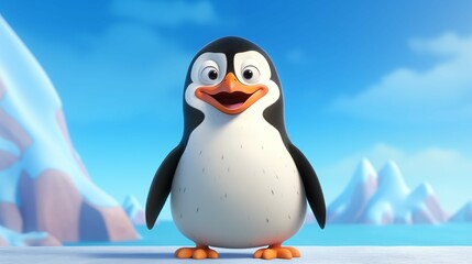 Naklejka premium Adorable Cartoon Penguin Character Render: A Bright and Cheerful Illustration Perfect for Kids